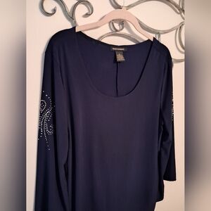 Navy Blue Sequin Long Sleeve Top